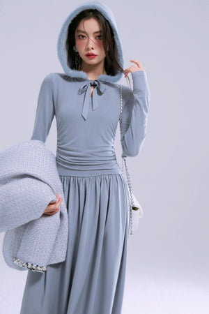 Taylor Grey-Blue Hooded Dress