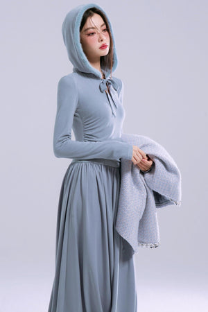 Taylor Grey-Blue Hooded Dress