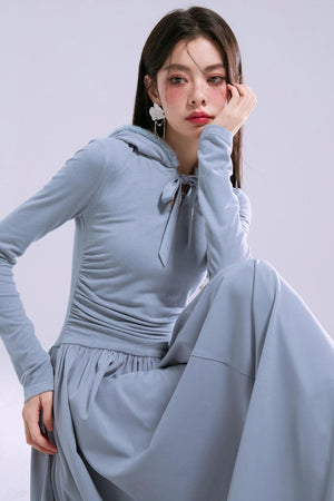 Taylor Grey-Blue Hooded Dress
