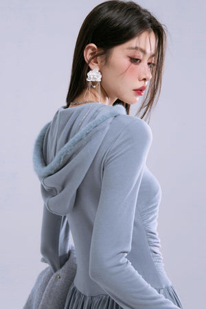 Taylor Grey-Blue Hooded Dress