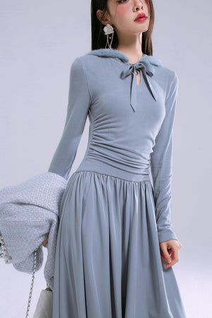 Taylor Grey-Blue Hooded Dress