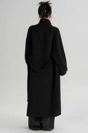 Temperament Diagonal Buckle Wool Coat