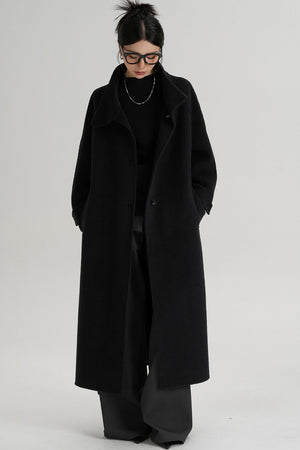 Temperament Diagonal Buckle Wool Coat