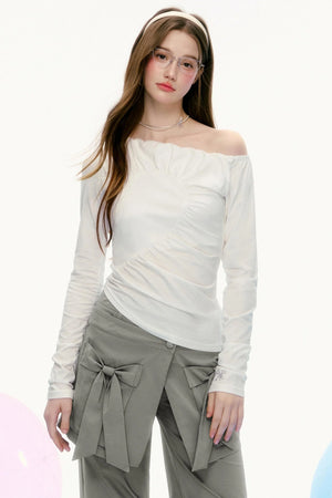 Temperament Slanted Shoulder T-Shirt