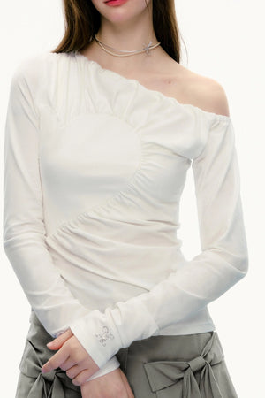 Temperament Slanted Shoulder T-Shirt