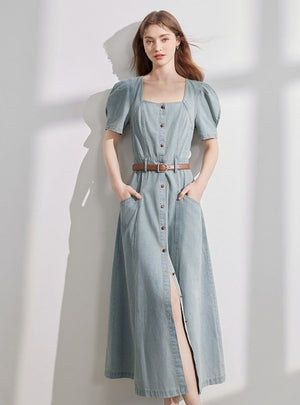 Temperament Waist Puff Sleeve Dress