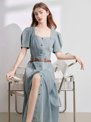 Temperament Waist Puff Sleeve Dress