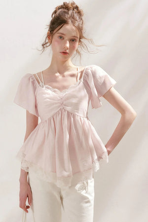 Tencel Lace Flutter Sleeve Blouse
