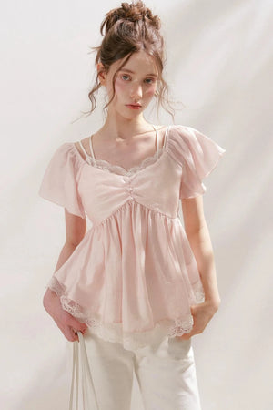 Tencel Lace Flutter Sleeve Blouse