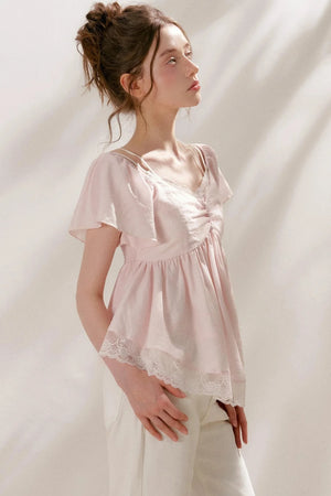 Tencel Lace Flutter Sleeve Blouse