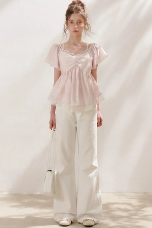 Tencel Lace Flutter Sleeve Blouse