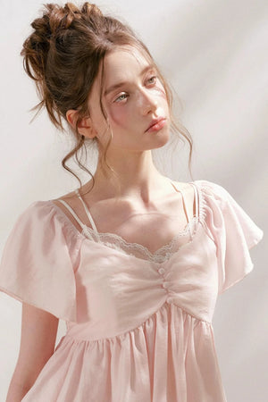 Tencel Lace Flutter Sleeve Blouse
