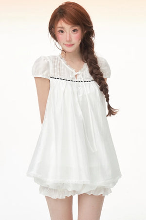 Tencel Lace Puff Sleeve Dress Set-Up