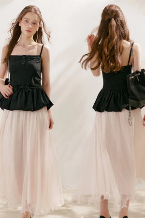 Tencel Linen Cotton Peplum Bow Camisole Top