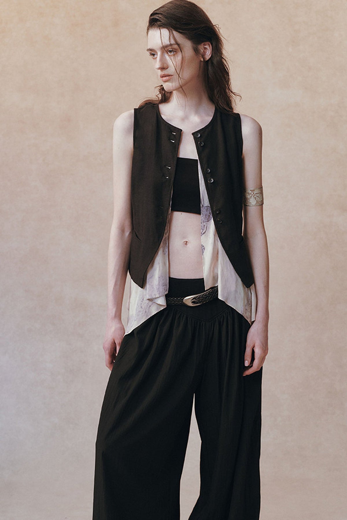 Tencel Ramie Asymmetric Tie-Up Vest