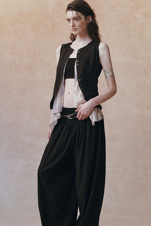 Tencel Ramie Asymmetric Tie-Up Vest