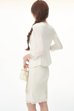 Tencel Wool Lace Cardigan Skirt Set-Up