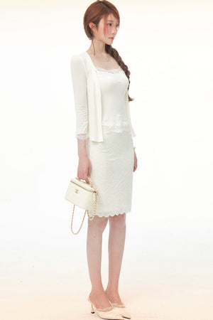Tencel Wool Lace Cardigan Skirt Set-Up