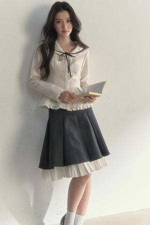 Texture Long Sleeve Waist Shirt Set-Up