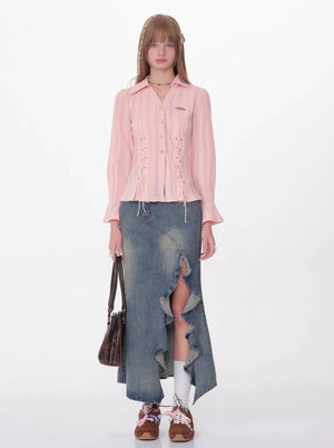 Texture Slim Tie Long Sleeve Shirt