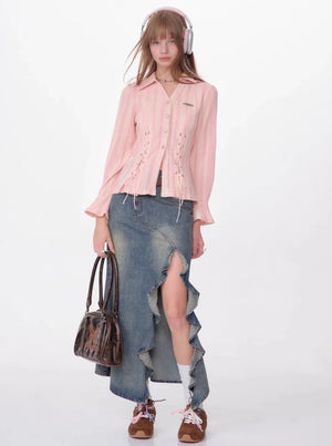 Texture Slim Tie Long Sleeve Shirt