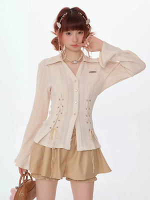 Texture Slim Tie Long Sleeve Shirt