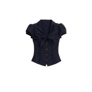 Textured Hollow-Out Tie-Up Blouse Set-Up