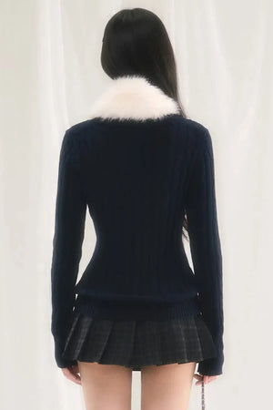 Textured Knit Sweater With Scarf Set