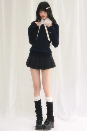 Textured Knit Sweater With Scarf Set