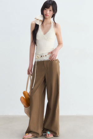 Textured Lace Halter Top And Trousers Set-Up