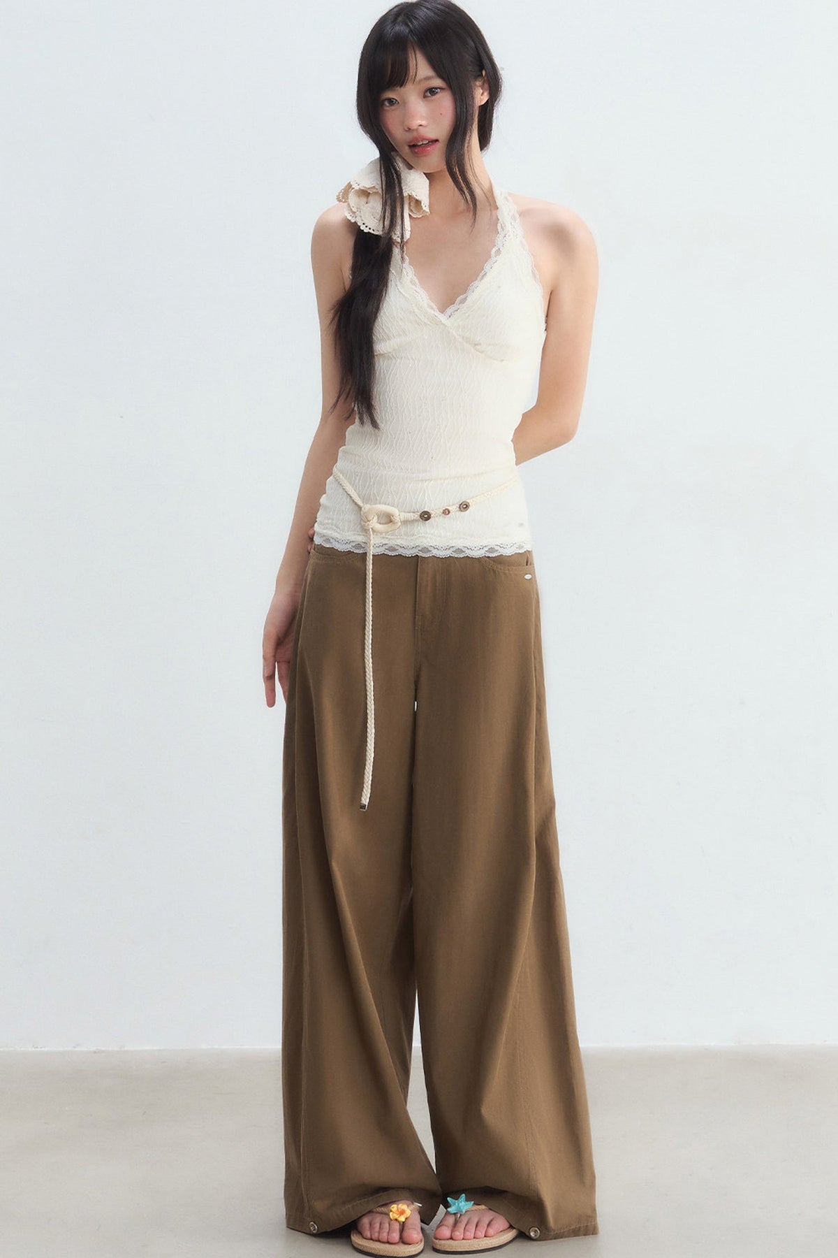 Textured Lace Halter Top And Trousers Set-Up