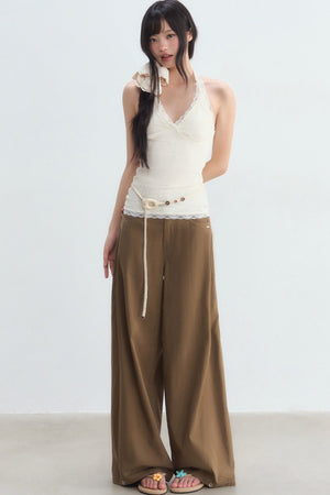 Textured Lace Halter Top And Trousers Set-Up