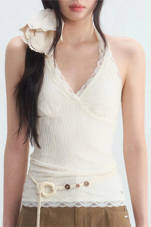 Textured Lace Halter Top And Trousers Set-Up