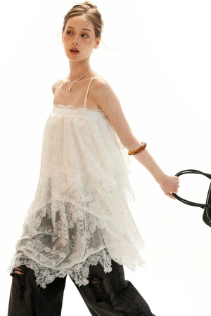 Textured Lace Suspender Dress