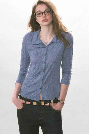 Textured Pleated Button Up Shirt