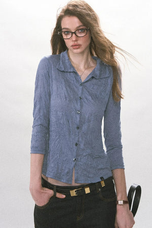Textured Pleated Button Up Shirt