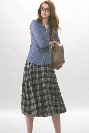Textured Pleated Button Up Shirt