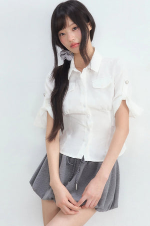 Textured White Double Pocket Shirt
