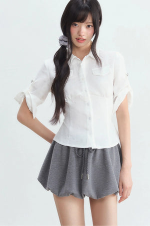 Textured White Double Pocket Shirt