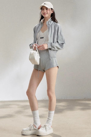 Textured White V-Neck Knitted Suspender Top