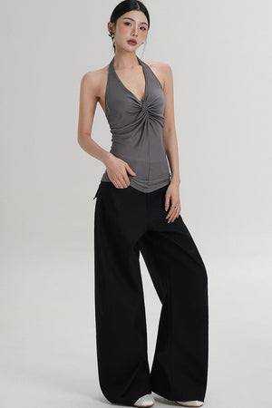 Textured Wide-Leg Scimitar Pants