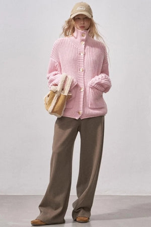 Thick Cable Knit Turtleneck Cardigan
