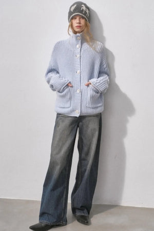 Thick Cable Knit Turtleneck Cardigan