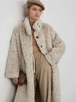 Thick mid length fur integrated coat