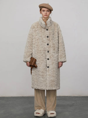 Thick mid length fur integrated coat