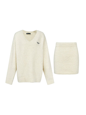 Thickened V-Neck Sweater And Slim Skirt Set