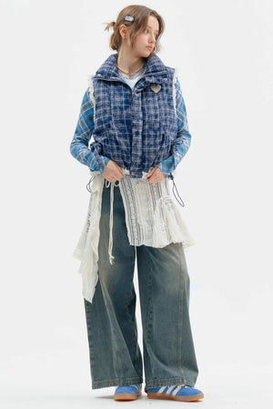 Thickened Velvet Blue Check Cotton Jacket
