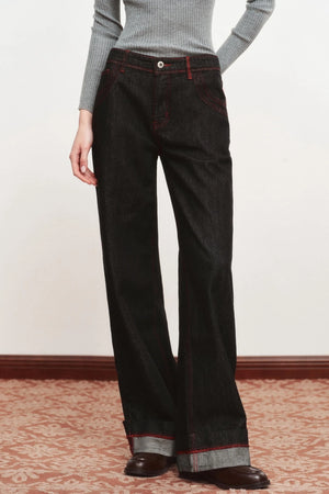 Thin High-Waisted Straight-Leg Pants