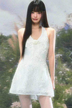 Three-Dimensional Floral Halter Dress Set-Up