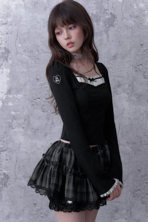 Three-Layer Gray Black Plaid Puffy Skirt